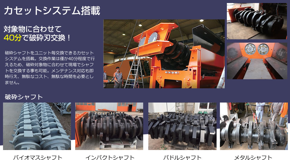 対象物に合わせて40分で破砕刃交換!